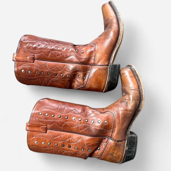 Western cowboy boots brown leather womens size 11B studded - Picture 2 of 8